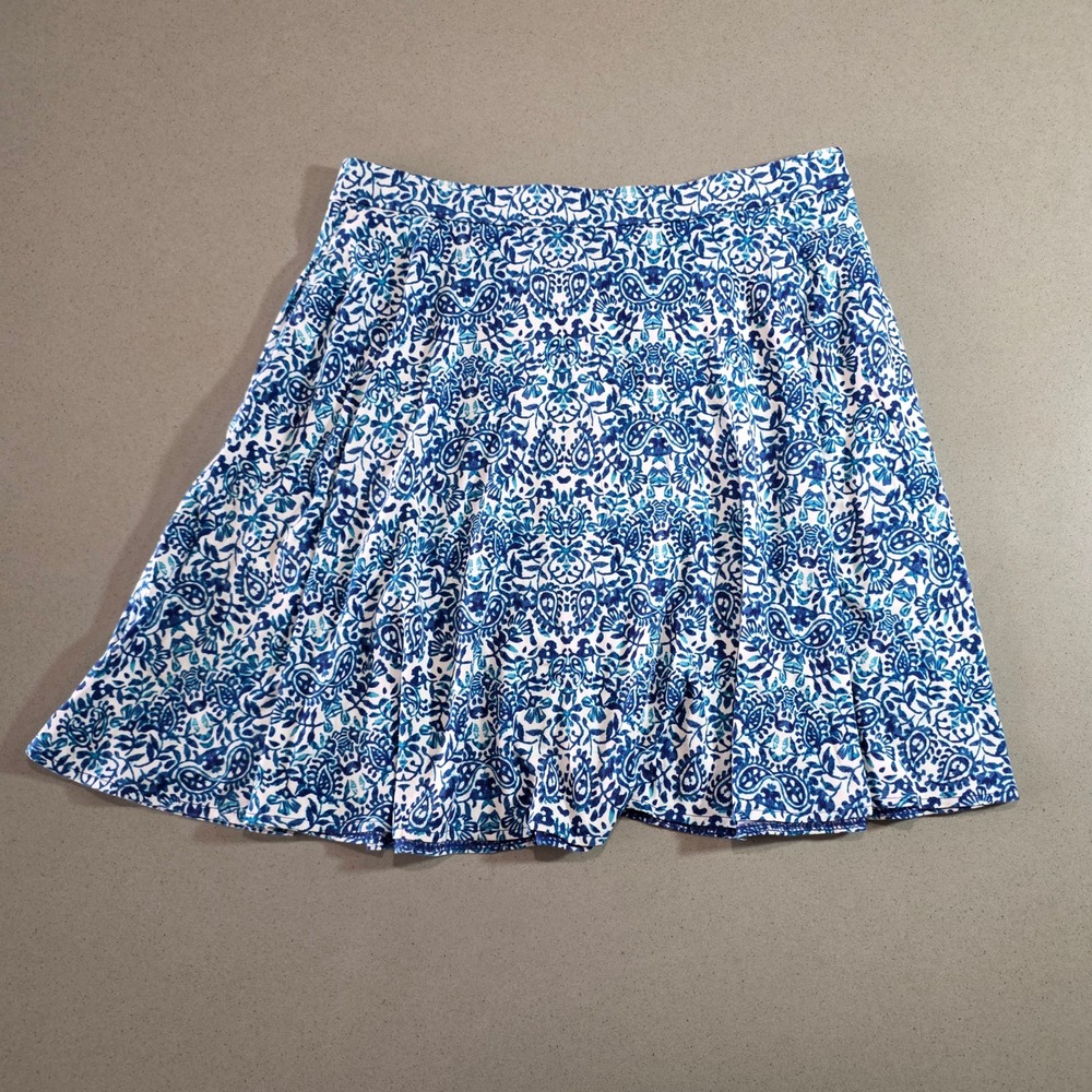 Cynthia Rowley Womens Large Blue White Paisley Damask Skater Skirt G-0147